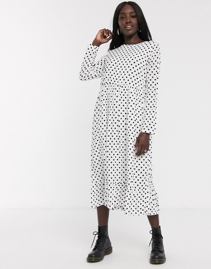 Daisy Street Midaxi Smock Dress In Polka Dot-white