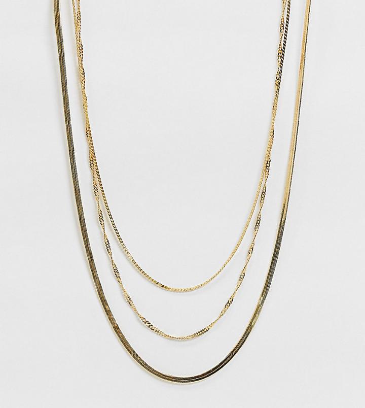 Asos Design 14k Gold Plated Multirow Necklace In Fine Curb And Snake Chains
