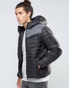 Threadbare Quilted Jacket With Melton Panel - Black
