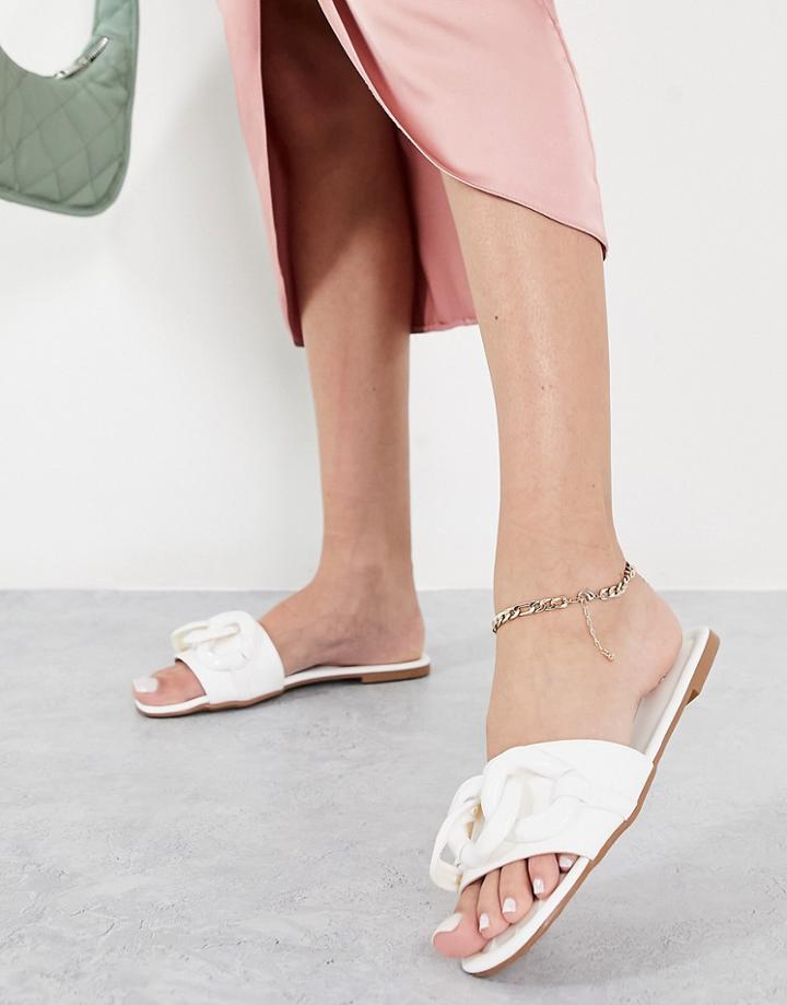 Asos Design Fife Flat Mules With Chain In White