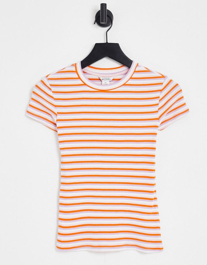 Monki Organic Cotton Short Sleeve T-shirt In Multi Stripe