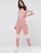Asos Sweat Jumpsuit With Contrast Fleece Detail - Pink