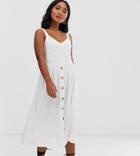 New Look Petite Button Down Midi Dress In White-red