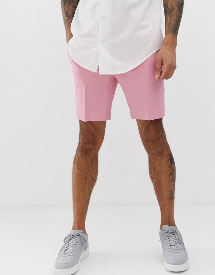 Asos Design Skinny Smart Shorts In Pink Oxford - Pink