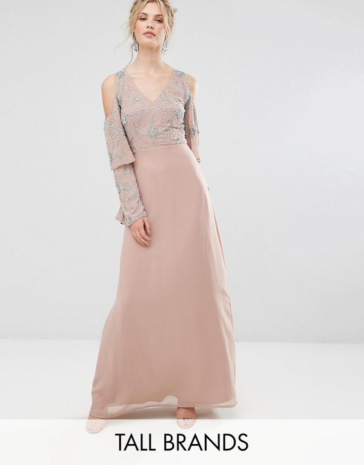 Maya Tall Embellished Cami Strap Bow Back Embellished Maxi Dress - Pink