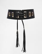 Asos Waist Belt With Tassel Tie Detail And Square Eyelets - Black