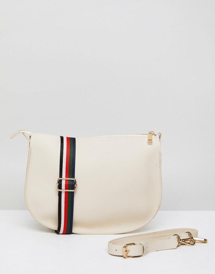 London Rebel Saddle Bag With Striped Multi Colored Strap - White
