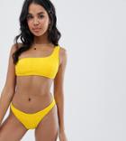 Missguided Crinkle One Shoulder Bikini Top In Yellow - Yellow