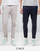 Asos 2 Pack Skinny Chinos In Navy And Light Grey - Multi