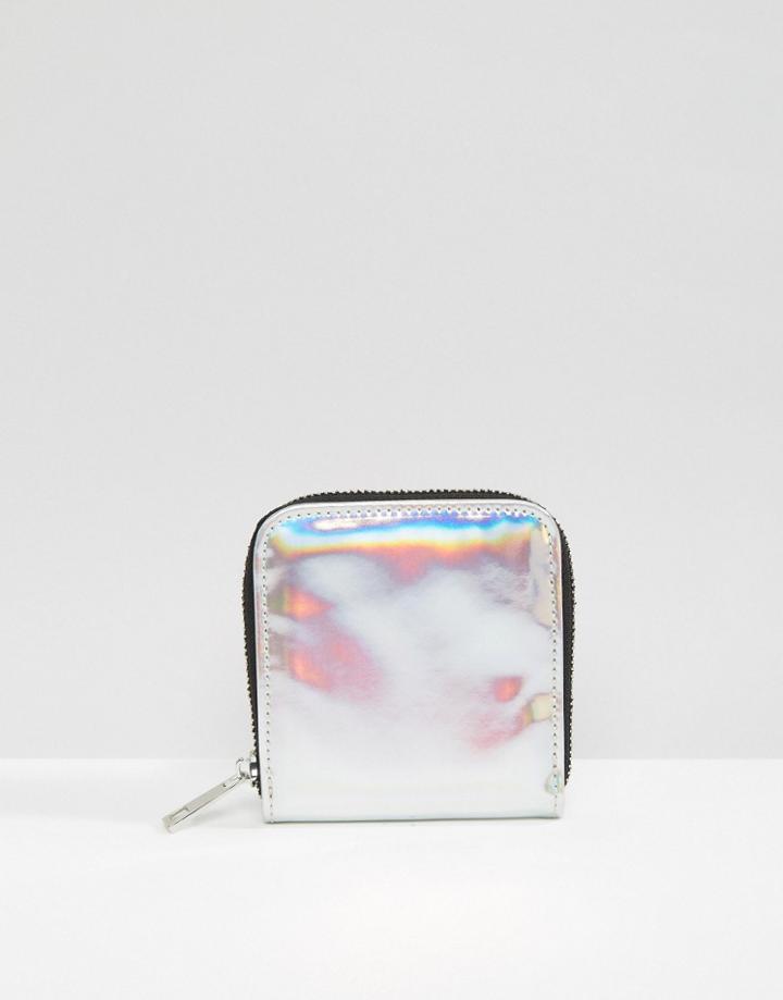 Asos Metallic Zip Around Purse - Silver