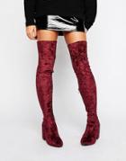 Daisy Street Velvet Thigh High Heeled Over The Knee Boots - Red