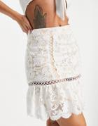 Love Triangle Lace Mini Skirt With Flounce In Ivory Set-white