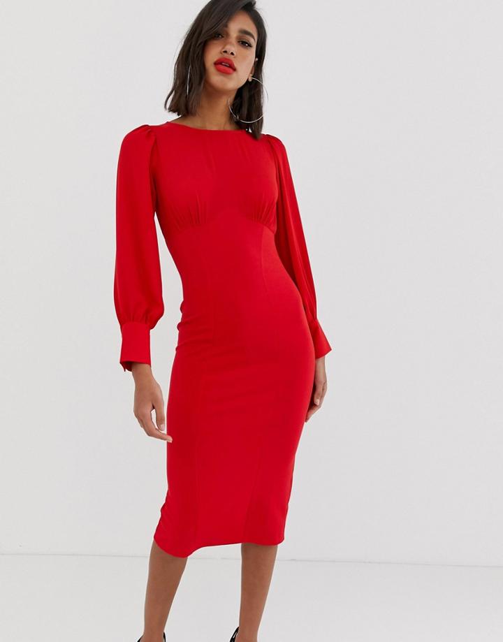Asos Design Woven Mix Midi Pencil Dress-red