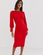 Asos Design Woven Mix Midi Pencil Dress-red