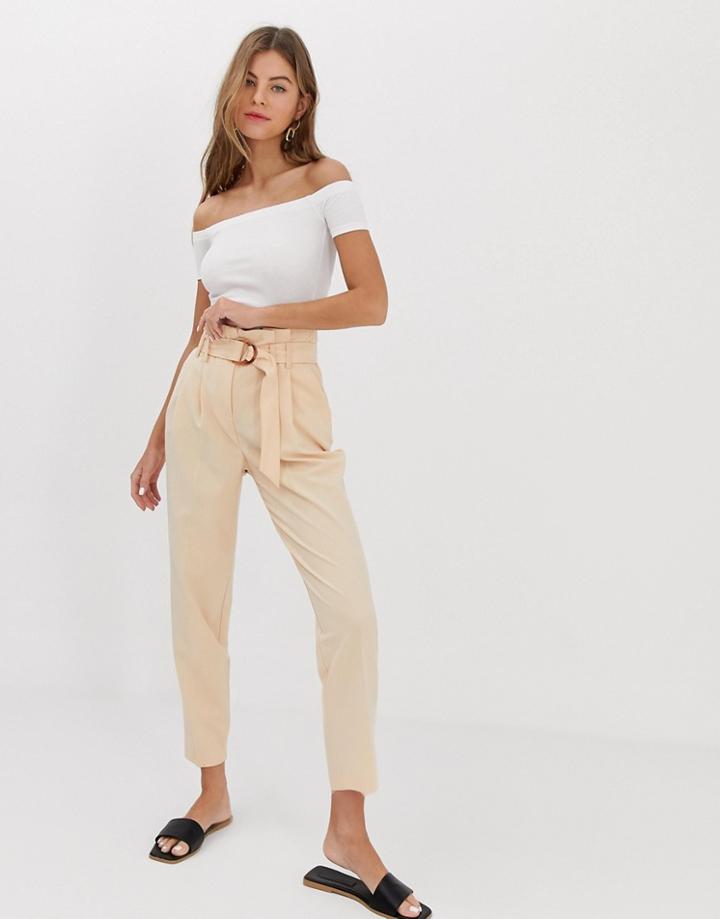 Miss Selfridge Paperbag Pants In Nude - Pink