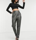 Asos Design Tall Jersey Leather Look Tapered Suit Pants In Forest Green