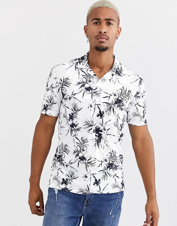 Only & Sons Revere Collar Palm Print T-shirt In White