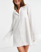 Bolongaro Trevor Cotton Stripe Boyfriend Night Shirt In Sage-white