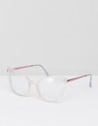 Asos Cat Eye Clear Lens Acetate Frame Geeky Glasses With Rose Gold Arm - Gold