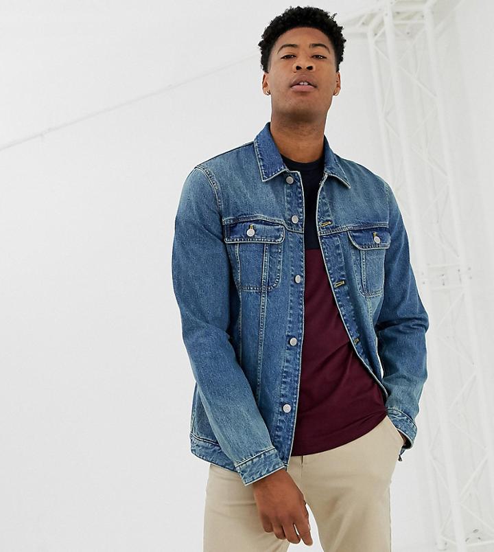 Asos Design Tall Regular Denim Jacket In Light Wash-blue