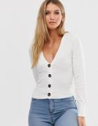 Asos Design Fine Knit Cardigan With Buttons - Cream