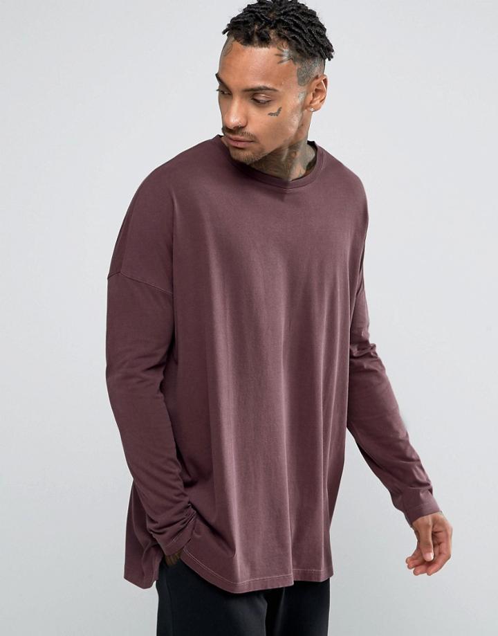 Asos Extreme Oversized Long Sleeve T-shirt With Pigment Wash - Brown