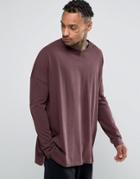 Asos Extreme Oversized Long Sleeve T-shirt With Pigment Wash - Brown