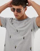 Ted Baker Stripe T-shirt With Toucan Embroidery - Gray