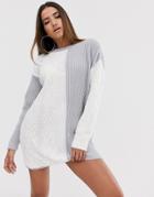 In The Style Contrast Oversized Sweater Dress-gray