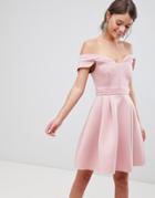 Asos Bardot Cold Shoulder Mini Prom Dress-pink