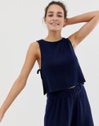 Asos Design Mix & Match Lounge Ribbed Crop Top With Ties - Navy