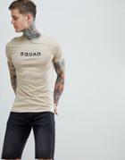 Asos Design Muscle T-shirt With Squad Print - Beige