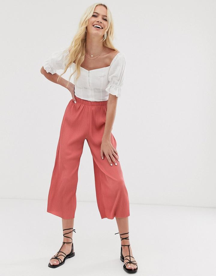 Asos Design Plisse Culotte Pants-pink