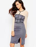 Amy Childs Paige Pencil Dress With Mesh Sleeves - Purple