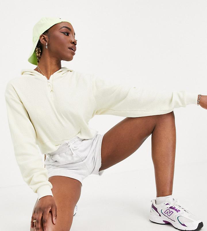 Threadbare Tall Waffle Cropped Hoodie In White - Part Of A Set