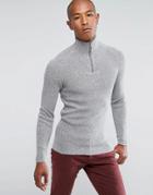 Selected Homme 1/4 Zip Knitted Sweater In 100% Cotton - Gray