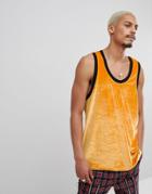 Asos Design Oversized Longline Tank With Contrast Binding In Yellow Velour - Yellow