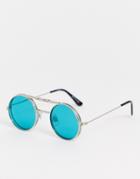 Spitfire Lennon Flip Unisex Round Sunglasses In Turquoise-silver