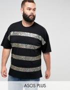 Asos Plus Oversized T-shirt With Rainbow Sequin Stripe - Black