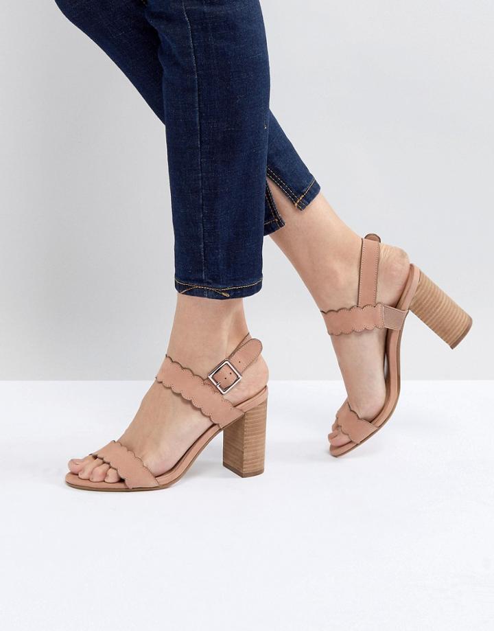Dune Two Part Block Heel Scalloped Leather Sandal In Blush - Pink
