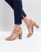 Dune Two Part Block Heel Scalloped Leather Sandal In Blush - Pink