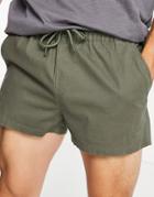 Asos Design Slim Super Short Chino Shorts With Elastic Waist In Green