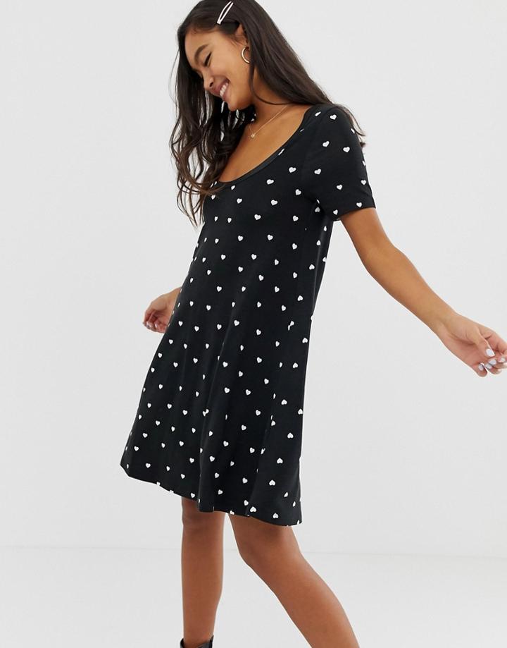 Asos Design Heart Print Mini Swing Dress-multi