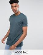 Asos Tall Longline T-shirt With Crew Neck In Green - Green