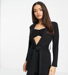 Asos Design Petite Jersey Suit Blazer With Obi Tie Waist In Black (recycled)