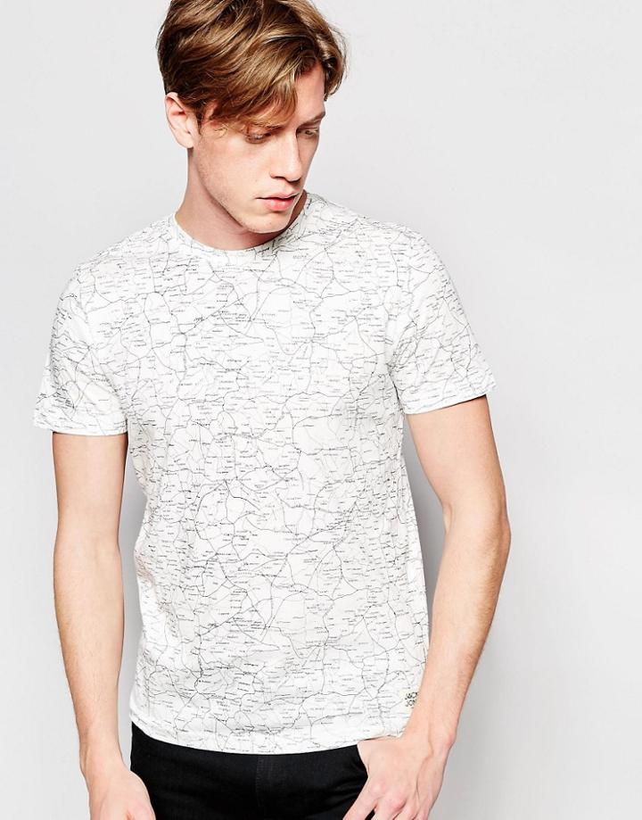 Jack & Jones Map Print Crew Neck T-shirt - Gray