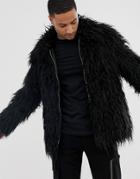 Asos Design Festival Mongolian Faux Fur Jacket In Black - Black