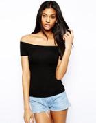 Asos Top With Bardot Neckline And Short Sleeve - Black