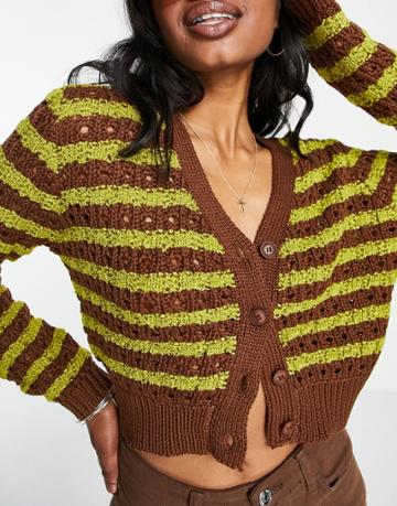 Emory Park Cropped Striped Cardigan In Green And Brown-multi