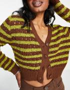 Emory Park Cropped Striped Cardigan In Green And Brown-multi